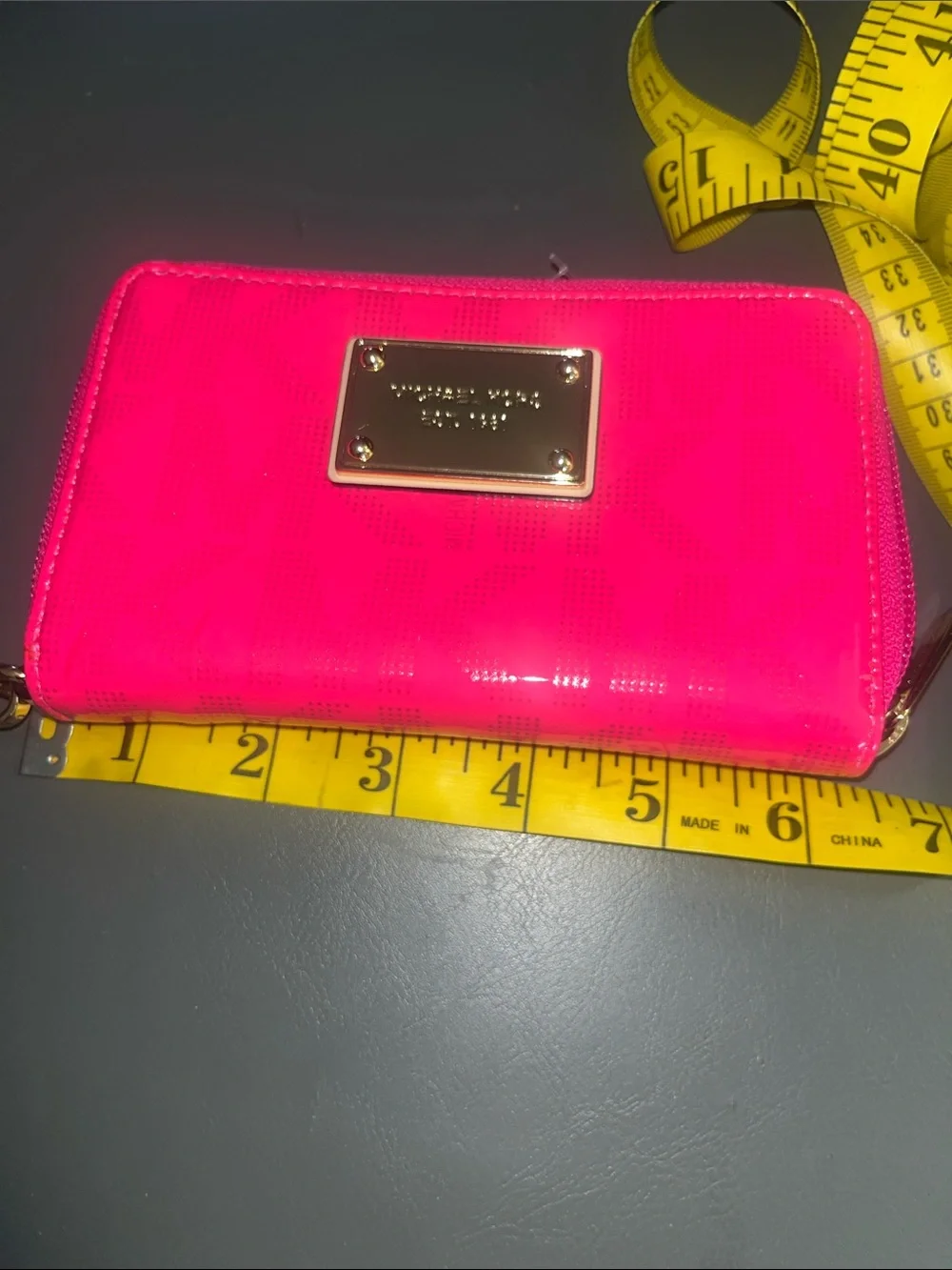 Hot Pink Patent Wristlet with Gold Plate